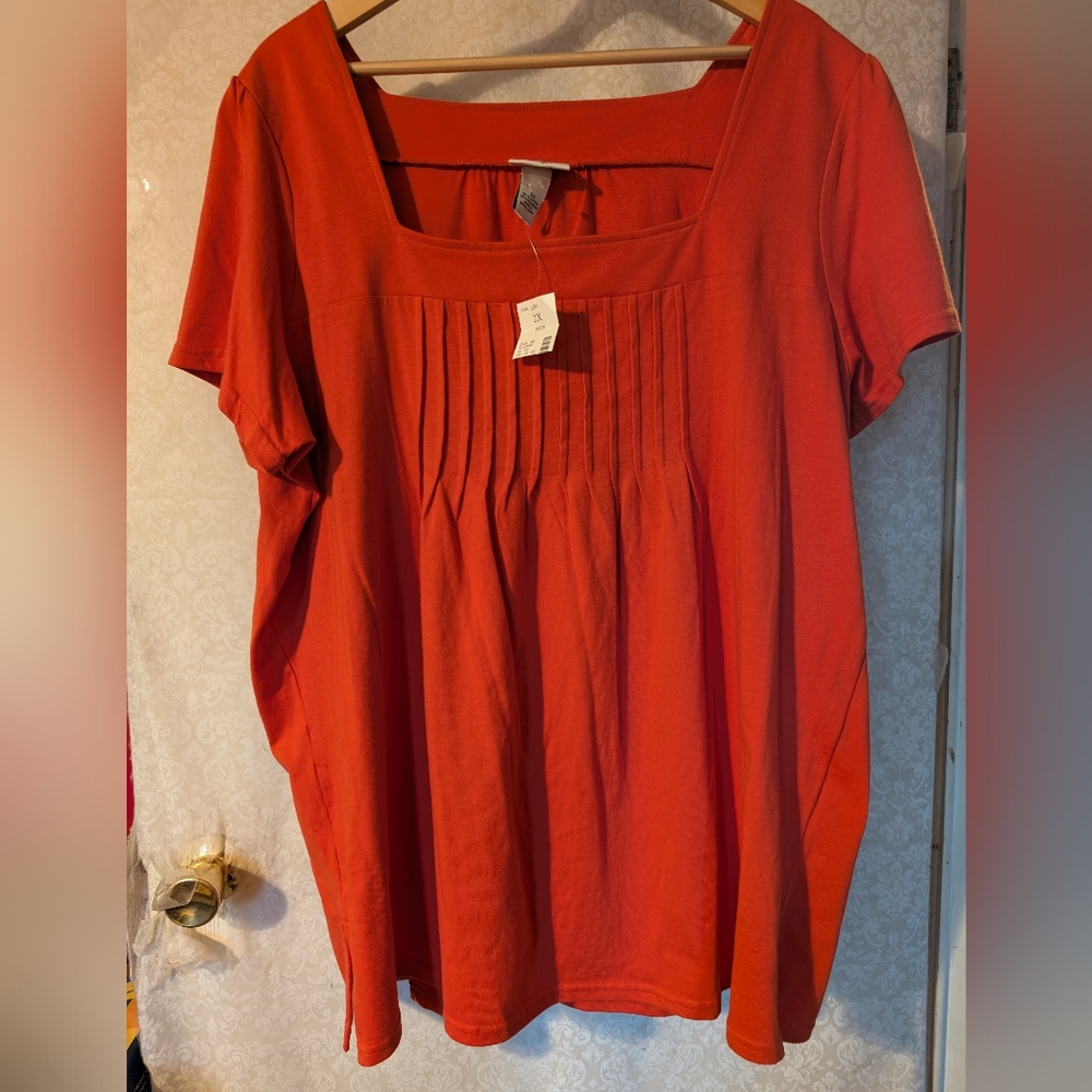 Essentials by‎ Maggie 2X Orange Top Shirt Sleeve